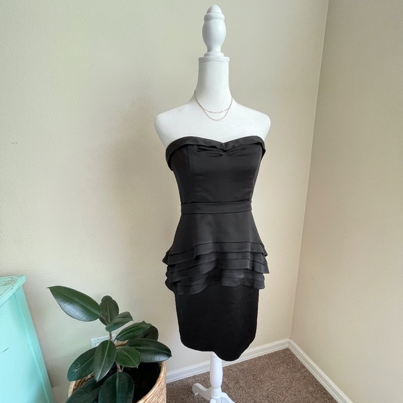 BCBGMaxAzria Aurelia Black Satin Mini Dress 4 - Picture 1 of 14